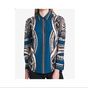 DKNY SILK SCARF PRINT BUTTON BLOUSE